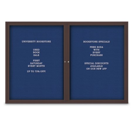 UNITED VISUAL PRODUCTS 48"x24" 1-Door Enclosed Outdoor Letterboard, Blue Felt/Bronze Alum UV1166DSD4824-BRONZE-BLUE
